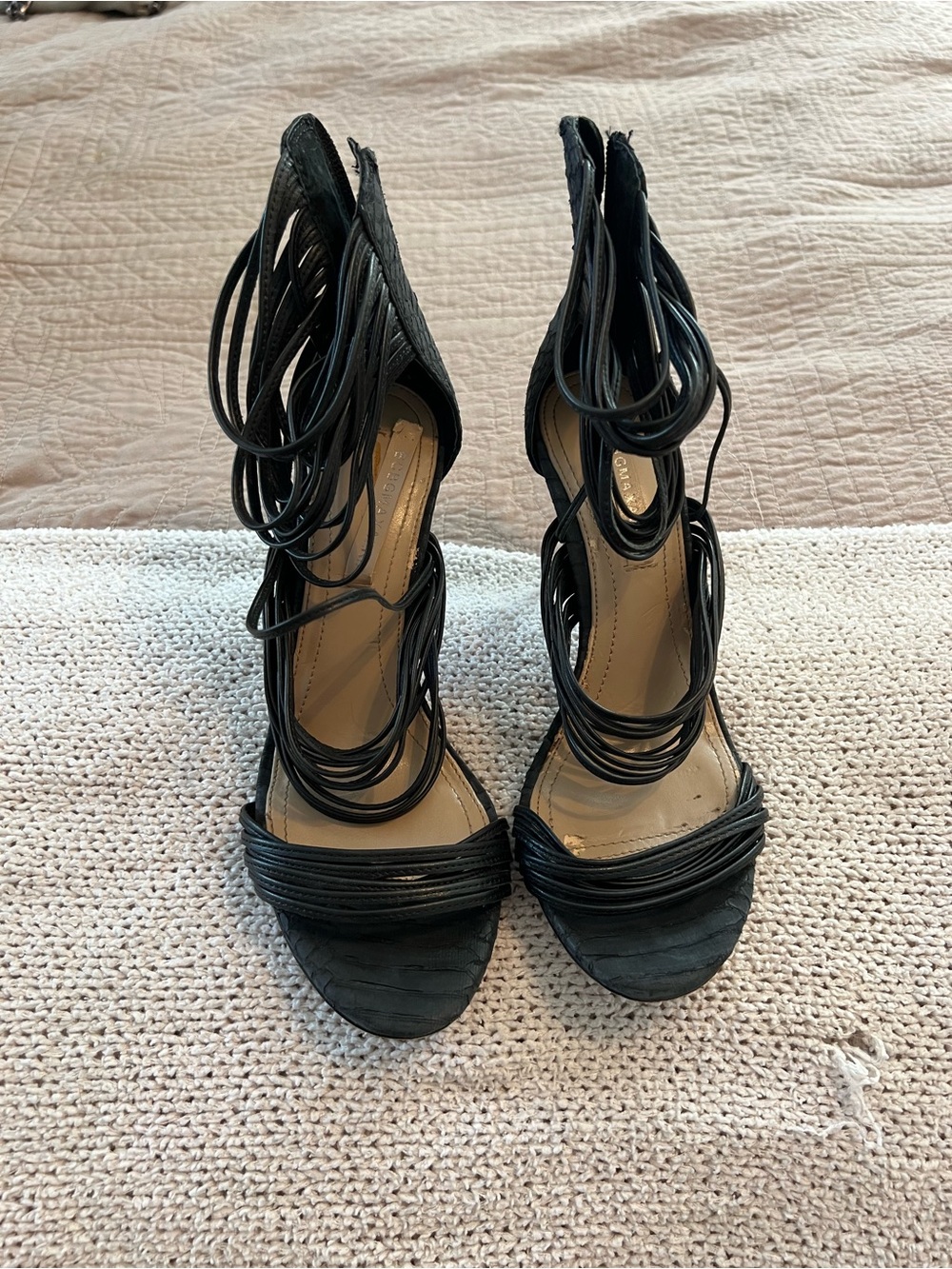 BCBGMaxAzria Black Strappy Loop Detail High-Heel Sandals
